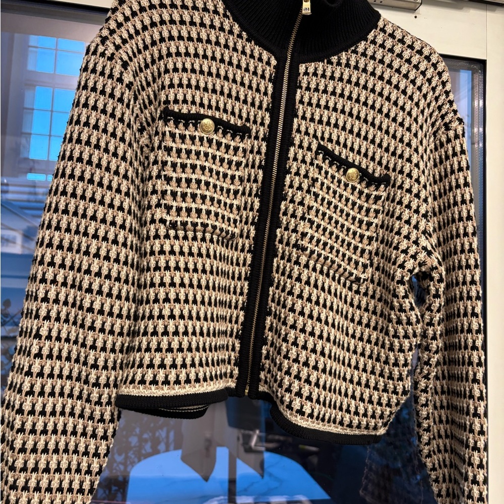 J. Crew Black and Cream Houndstooth Blazer